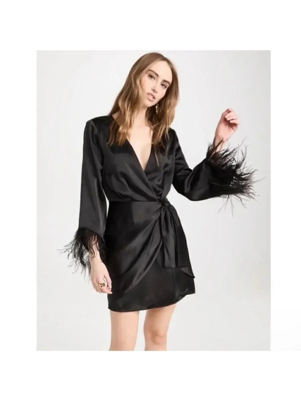 WAYF Black Feather Trim Cocktail Dress,little Black Dress|Wedding Guest Party